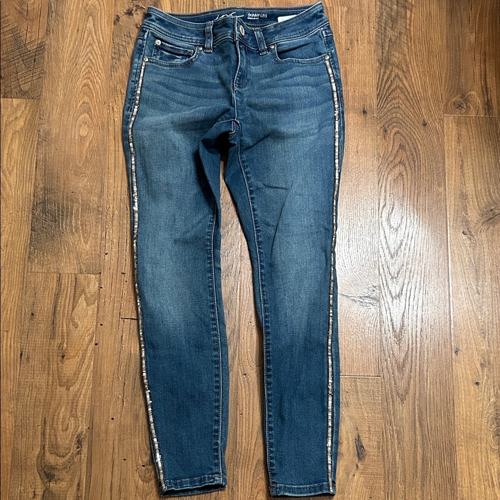 inc skinny leg regular fit jeans with sparkles & stitching